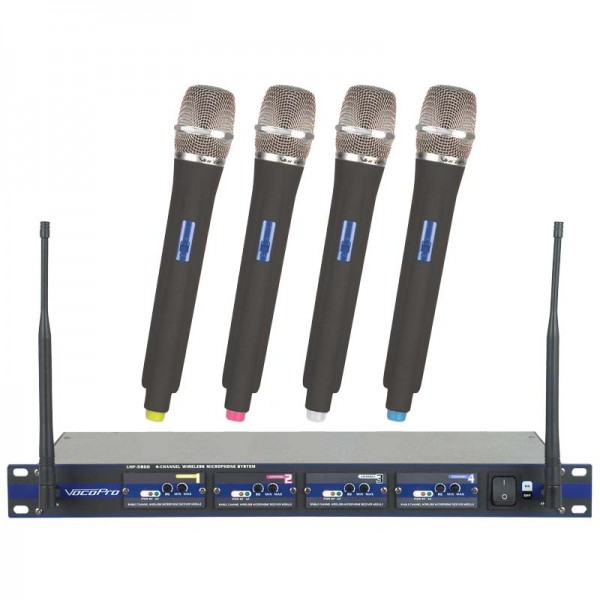 VocoPro UHF-5800 Professional 4-Channel UHF Wireless Microphone System With Case